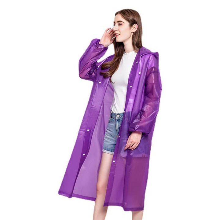 Esőkabát Felnőtteknek, EVA, Vízálló, Szélálló, Kapucnival, Oldalsó Patentokkal, Uniszex, Lila