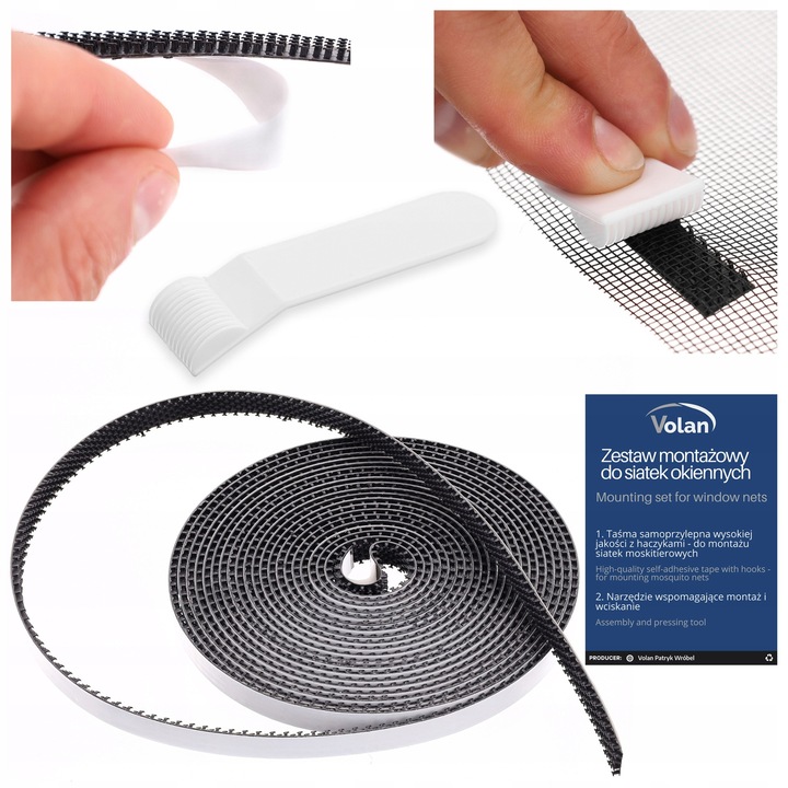 Set Velcro 5,6 m pentru montarea plaselor de tantari din Fibra de sticla + Instrument de presiune, VOLAN