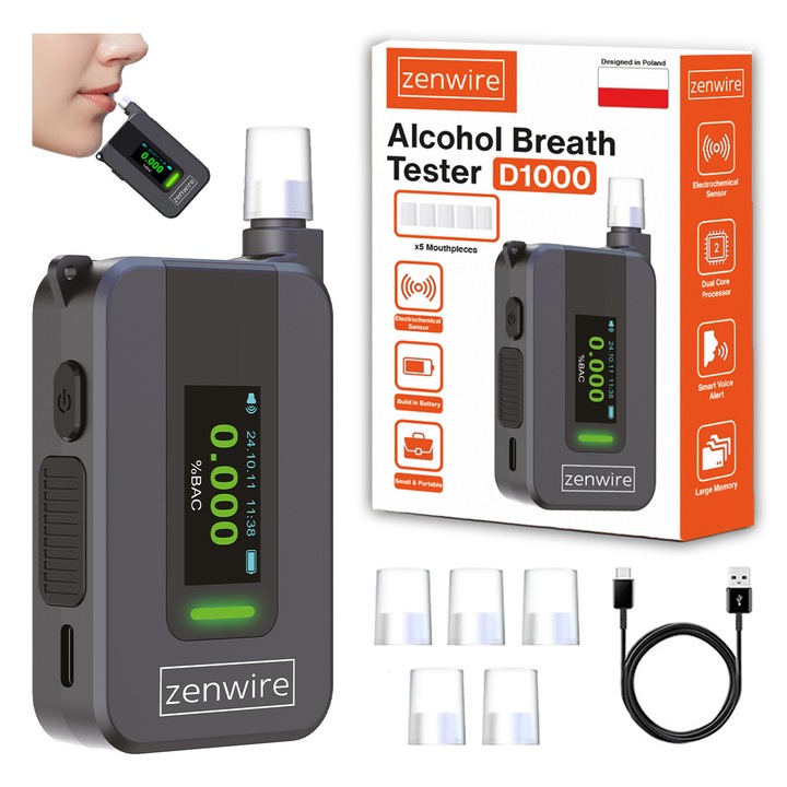 Alcool Tester Zenwire D1000, Profesional, LCD, 6x mustiucuri, 100x35x15mm