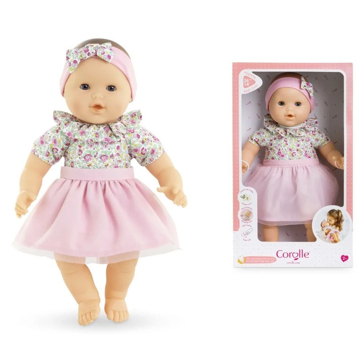 Corolle Grand Poupon 36 cm-es babababa, világos bőr, puha vinil, hozzáillő gallérral