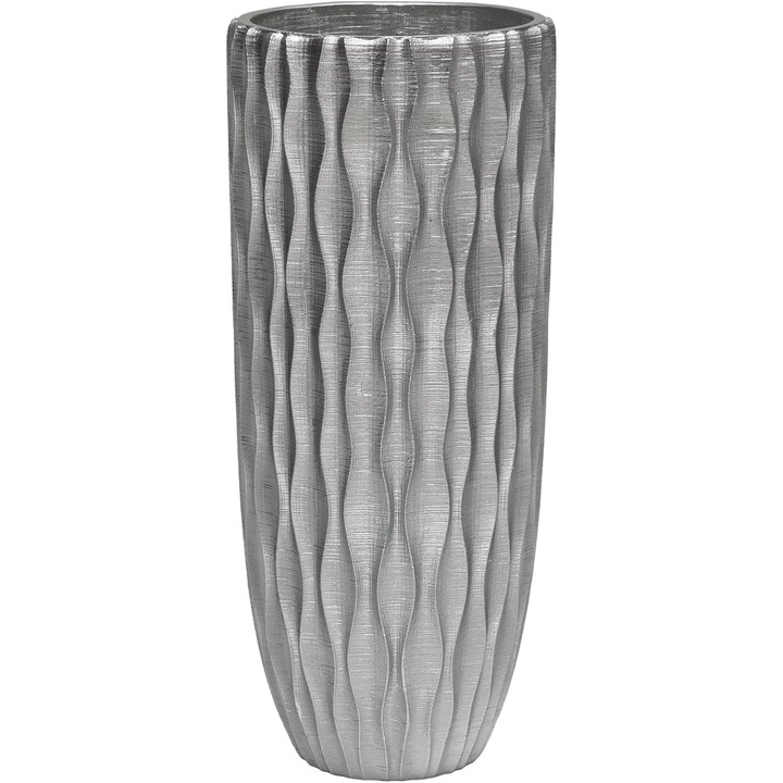 Vaza pentru flori decorativa, argintie, 33 cm, efect metalic lucios, moderna, pentru living, dining, birou sau restaurant