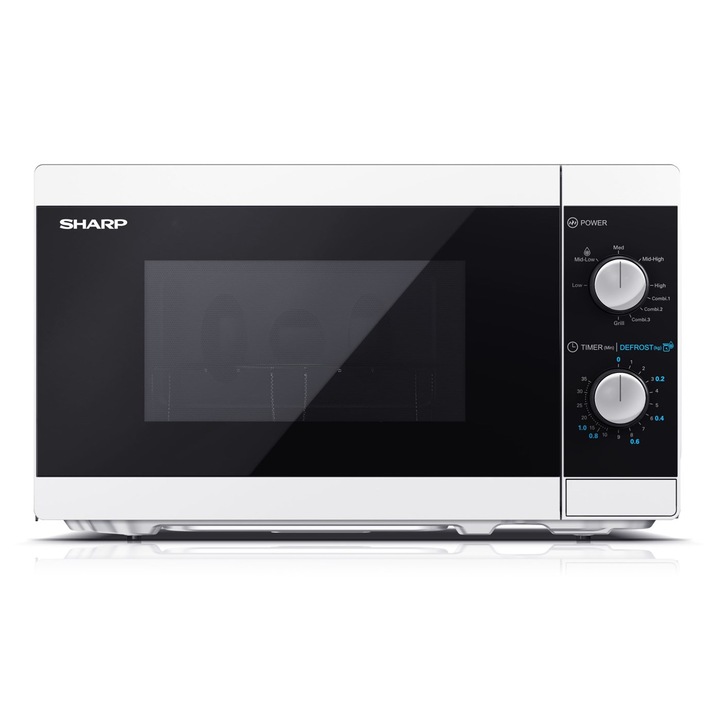 Cuptor cu microunde Sharp YC-MG01E-W, 5 nivele de putere, cu grill, alb