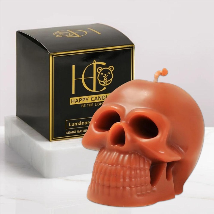 Lumanare din ceara naturala de albine, Happy Candles, Craniu, Dovleac, Handmade, Halloween, 250g