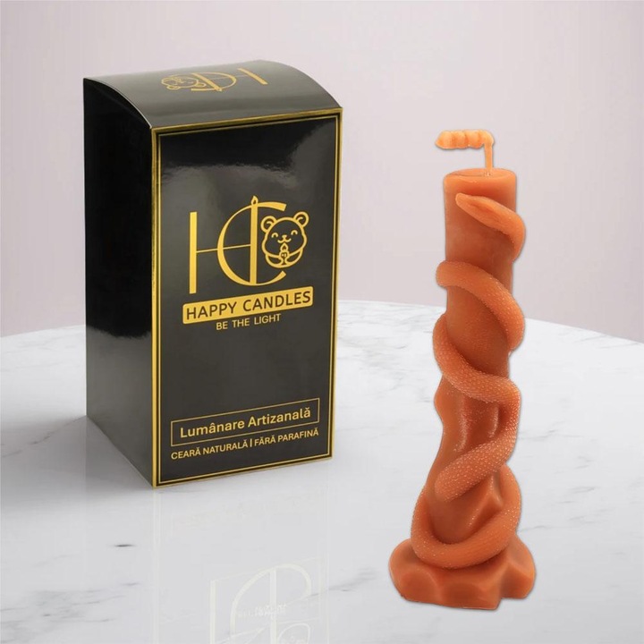 Пчелна восъчна свещ, Happy Candles, Шепот на усойницата, Тиква, Естествен восък, Ръчно изработена, Хелоуин, 35гр