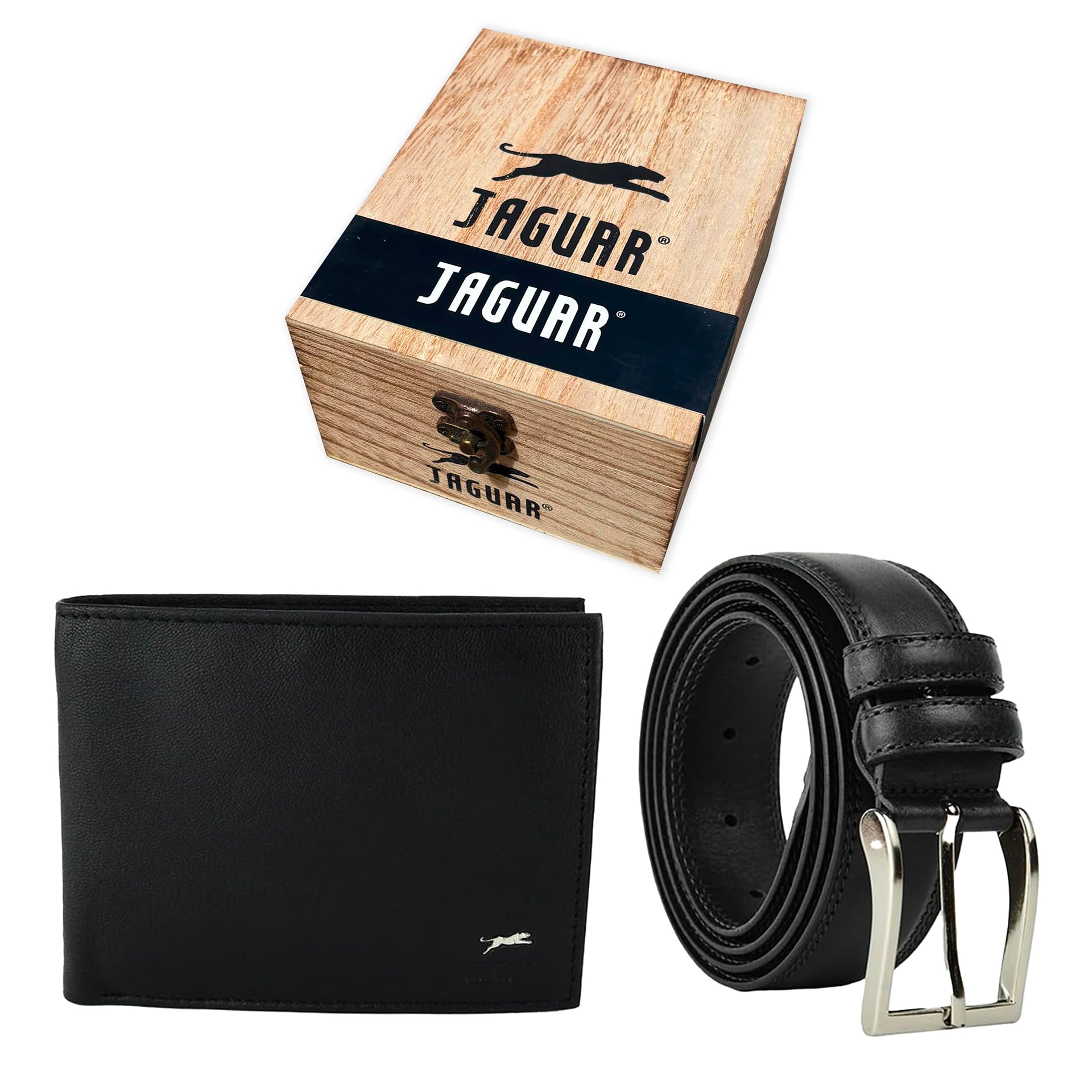 Set Cadou Jaguar, Portofel din Piele cu RFID, Curea 125 cm, Cutie