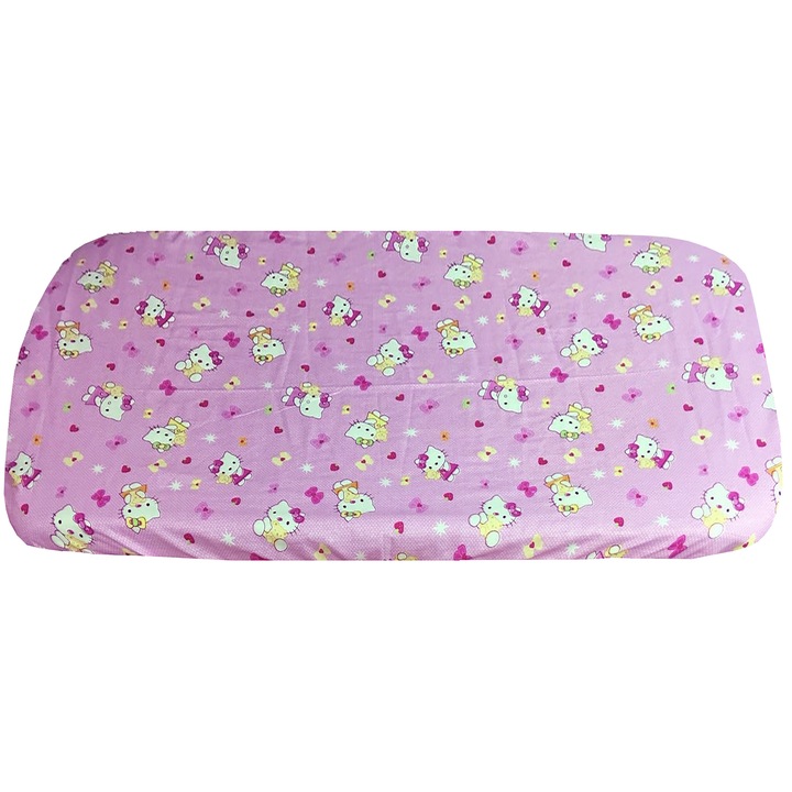 Cearceaf din bumbac, cu elastic pe colturi, culoare roz, pentru patut de bebelusi 120/60cm, din colectia "Just for baby girls" - CPB31