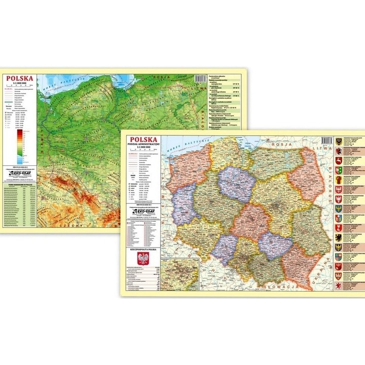 Mousepad Eko-Graf, harta fizico-administrativa a Poloniei, laminat, dimensiuni 70x50cm