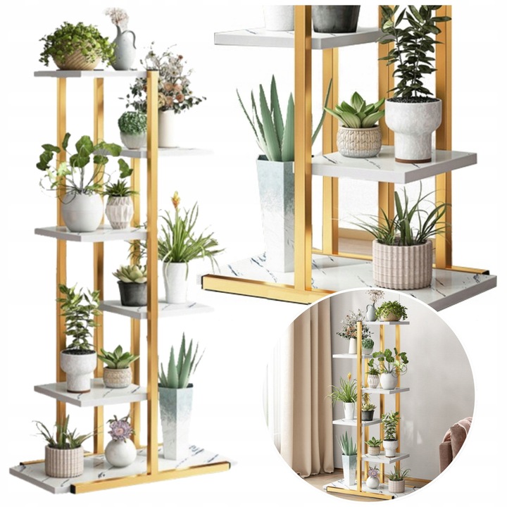 Suport metalic pentru flori doUp, 6 etaje, alb, 113x60x20cm