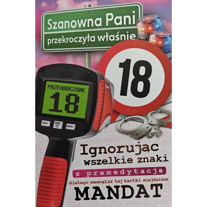 Felicitare YEKU, Karnet Urodziny 18, umoristic, 350g