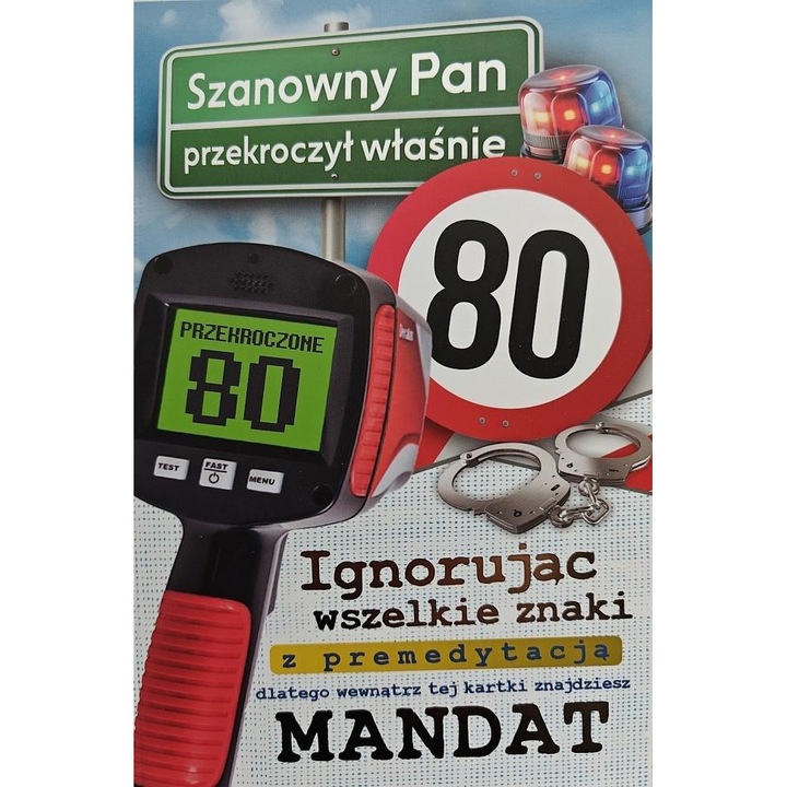 Felicitare YEKU, Karnet Urodziny 80, umoristic, 350g