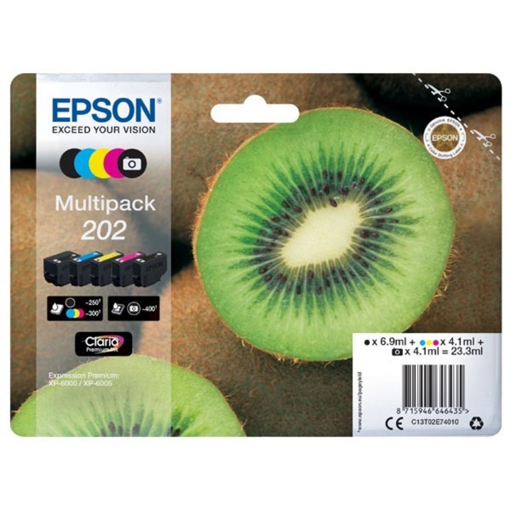 Epson original ink C13T02E74010, 202, CMYK, 250 (čb)/300 (bar.)str., 1x6.9ml, 4x4.1ml