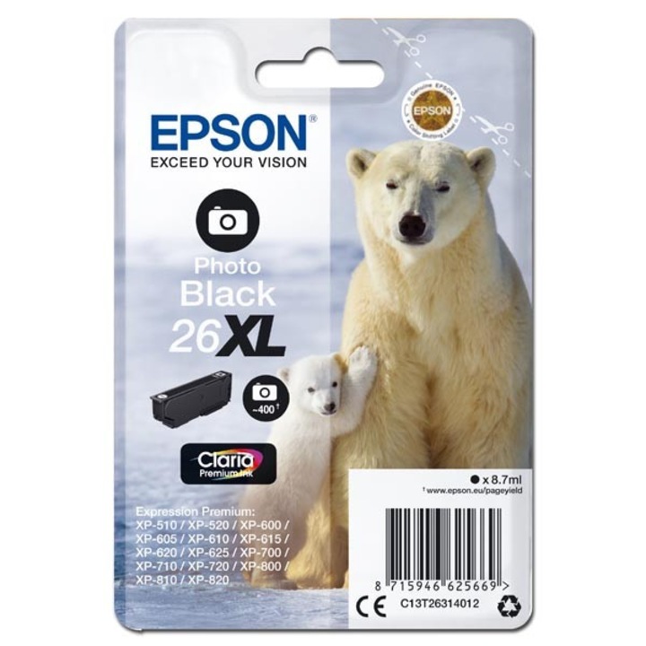 Epson original ink C13T26314012, T263140, 26XL, photo black, 8,7ml