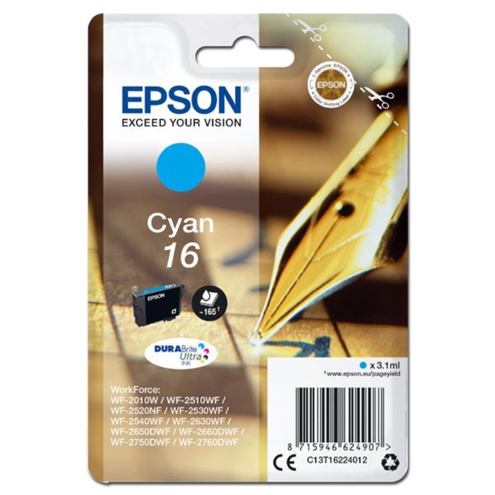 Epson original ink C13T16224012, T162240, cyan, 3.1ml