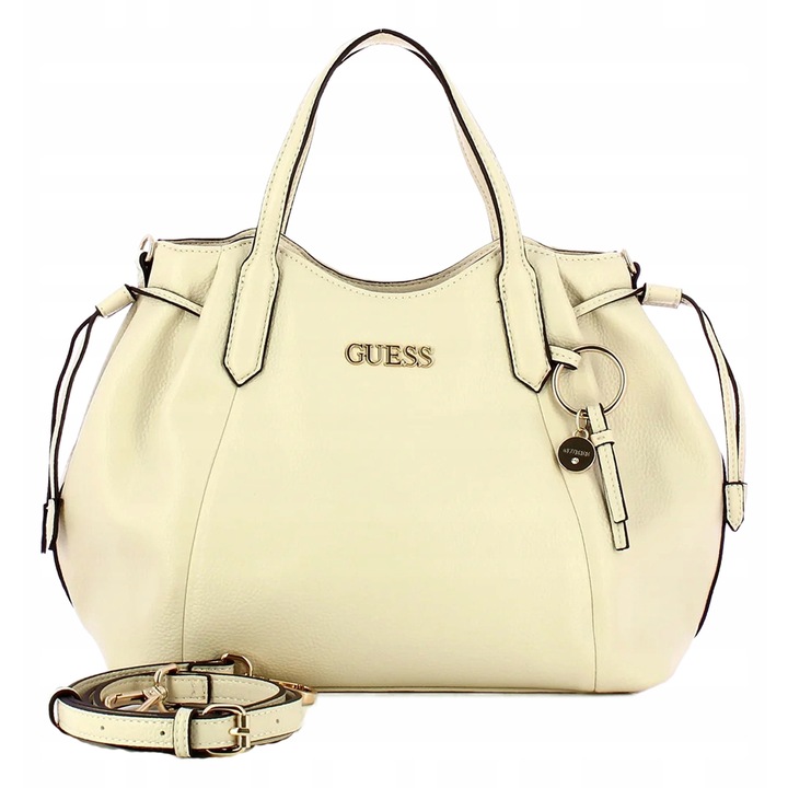 Дамска чанта Guess, кремава, средна, със защитна торбичка и допълнителна презрамка