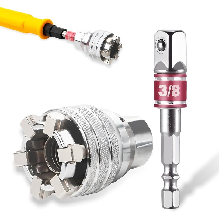 Cheie tubulara universala reglabila, Tioialz®, potrivita pentru surubelnite si piulite cu cap hexagonal de 10-19 mm, scula de insurubat pentru masini de gaurit electrice si chei cu clichet de 3/8"