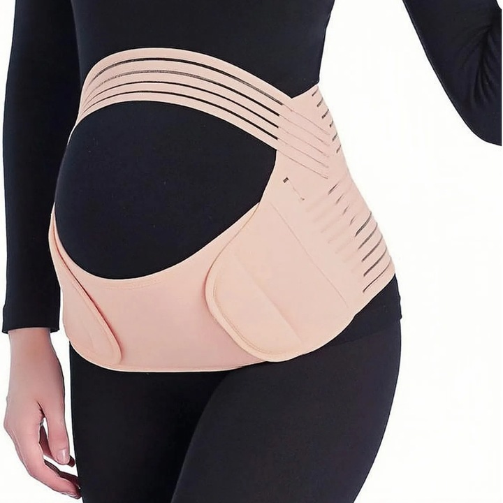 Centura sarcina BOMSTOM 3 in 1, suport elastic, apricot, XXL, bumbac, set 3 bucati