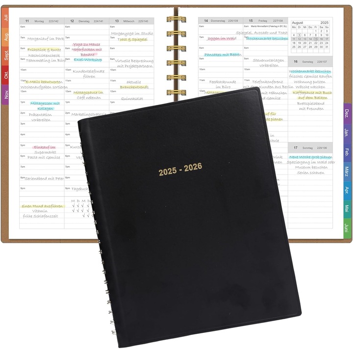 Név: Napirend A4 2025. július – 2026. június Leapig, puha bőr borító, heti tervező 30 perces időközökkel, prémium 100 g/m² papír