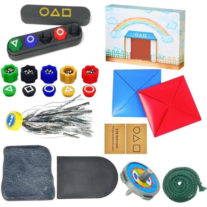 Set joc de societate Usper, jocuri coreene 5 in 1, Gonggi, Ddakji, Biseokchigi, multicolor