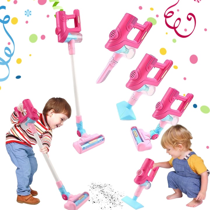 Set aspirator de jucarie pentru copii, Bedee,4 moduri de utilizare, functie de aspirare reala, cu functie de joc de rol pentru copii, pentru copii 3-6 ani, roz