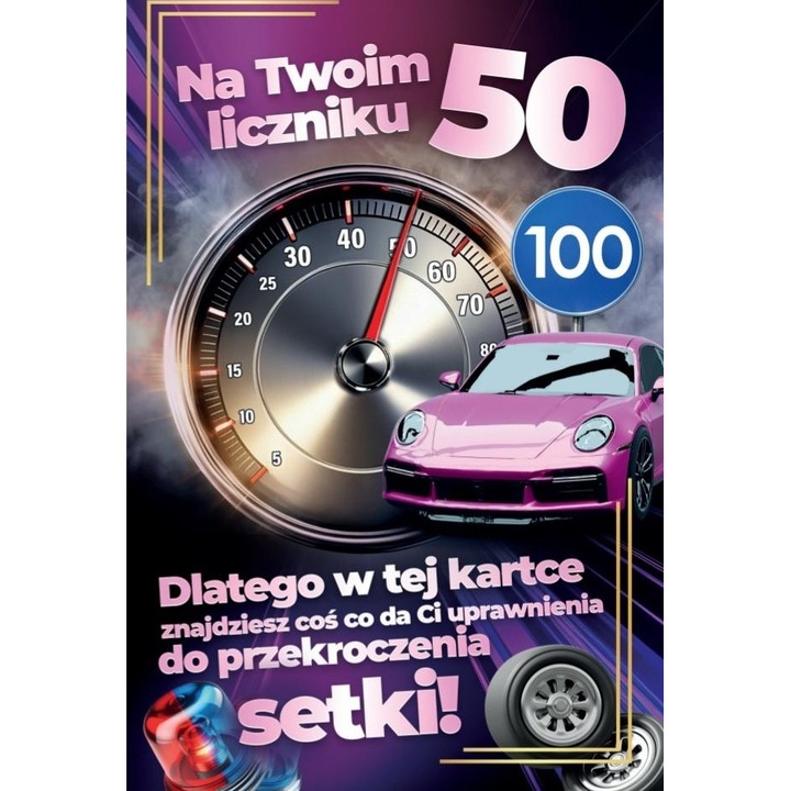 Felicitare YEKU Prawo Jazdy, 50 ani, umoristic, 350g, cu lacuire UV