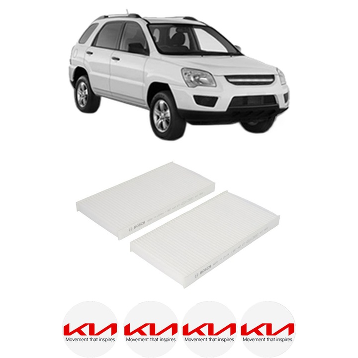 Filtru habitaclu polen KIA SPORTAGE II (JE_, KM_) 2.0 CRDi 4WD din 2004-2006 KW 83 CP 113 CMC 1991, Auto, Bosch, 4x Stickere auto cu KIA