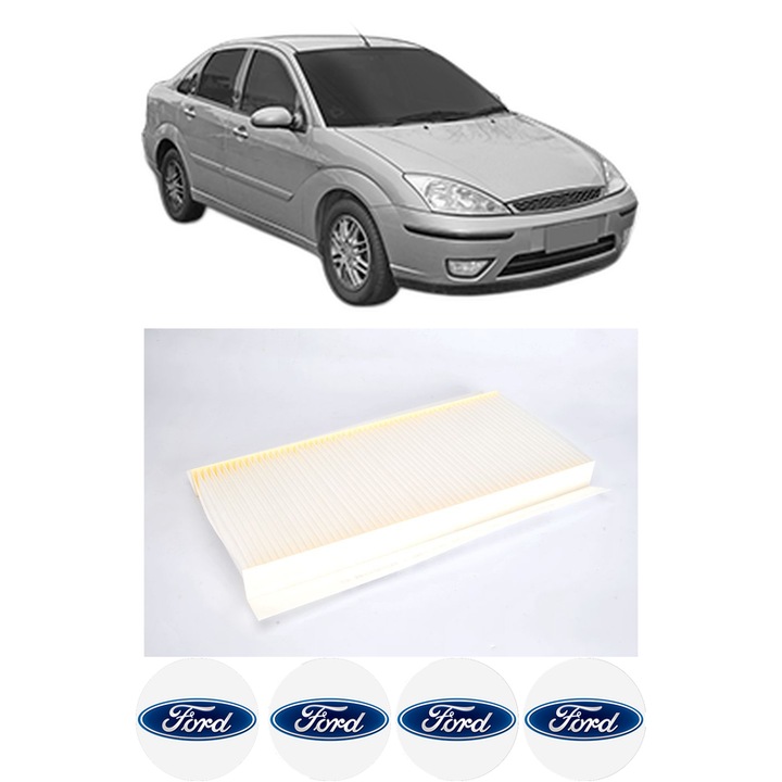 Filtru habitaclu polen FORD FOCUS I Saloon (DFW) 1.8 TDCi din 2002-2004 KW 74 CP 100 CMC 1753, Auto, Bosch, 4x Stickere auto cu FORD