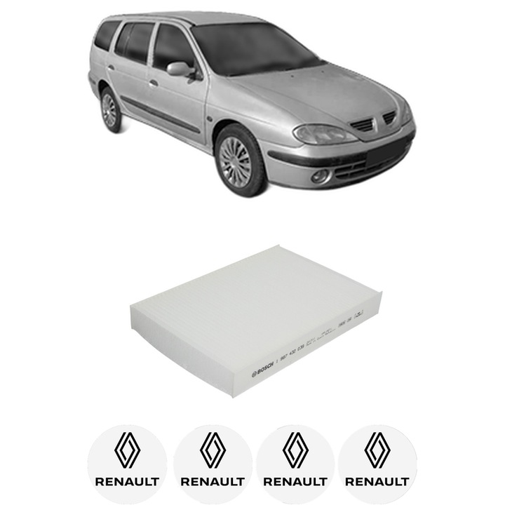 Filtru habitaclu polen RENAULT Megane I Kombi van (KA_) 1.4 (KA0D) din 2001-2003 KW 70 CP 95 CMC 1390, Auto, Bosch, 4x Stickere auto cu RENAULT