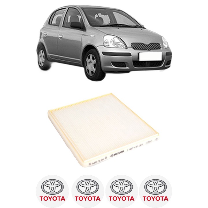 Filtru habitaclu polen TOYOTA YARIS (_P1_) 1.0 (SCP10_, SCP10R) din 1999-2005 KW 50 CP 68 CMC 998, Auto, Bosch, 4x Stickere auto cu TOYOTA
