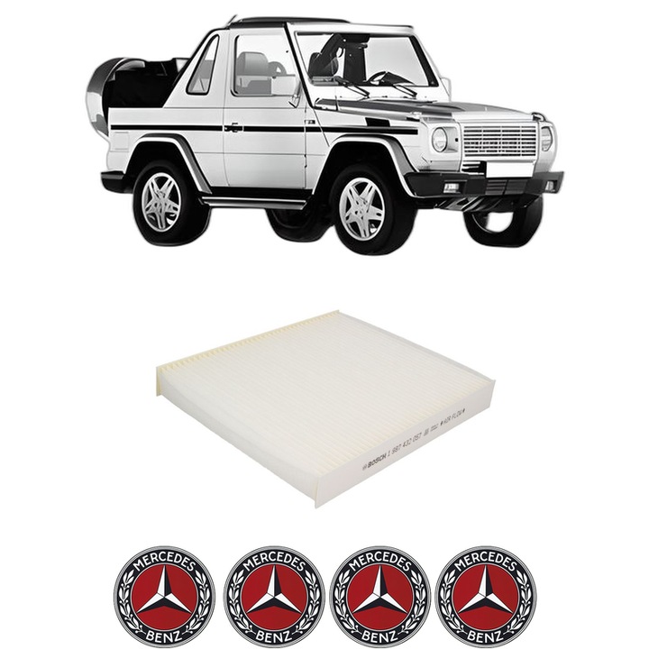 Filtru habitaclu polen MERCEDES-BENZ G-CLASS Cabrio (W463) G 320 CDI (463.303) din 2006-2012 KW 165 CP 224 CMC 2987, Auto, Bosch, 4x Stickere auto cu MERCEDES-BENZ