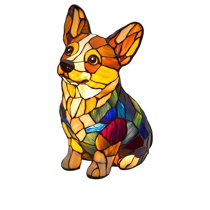 Lampa de birou LED, seria Corgi, lampa artistica, lampa de noapte adorabila pentru animale de companie, lampa de birou Corgi din rasina colorata, decor pentru birou