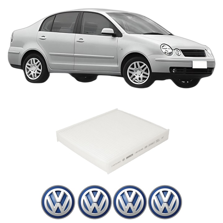Filtru habitaclu polen Volkswagen POLO IV Saloon (9A4, 9A2, 9N2, 9A6) 1.4 din 2003-2005 KW 74 CP 101 CMC 1390, Auto, Bosch, 4x Stickere auto cu Volkswagen