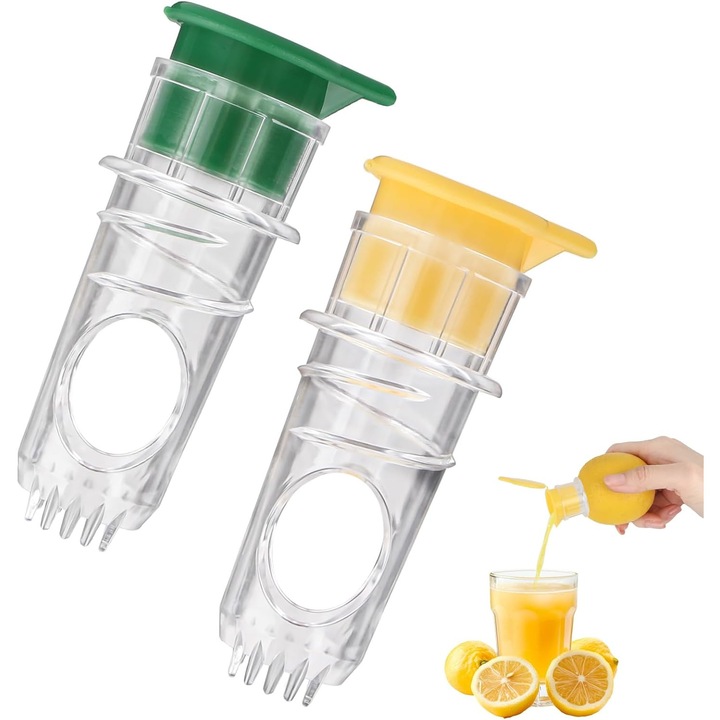 Kézi citromfacsaró készlet, 2 darab, műanyag, sárga-zöld, kompakt