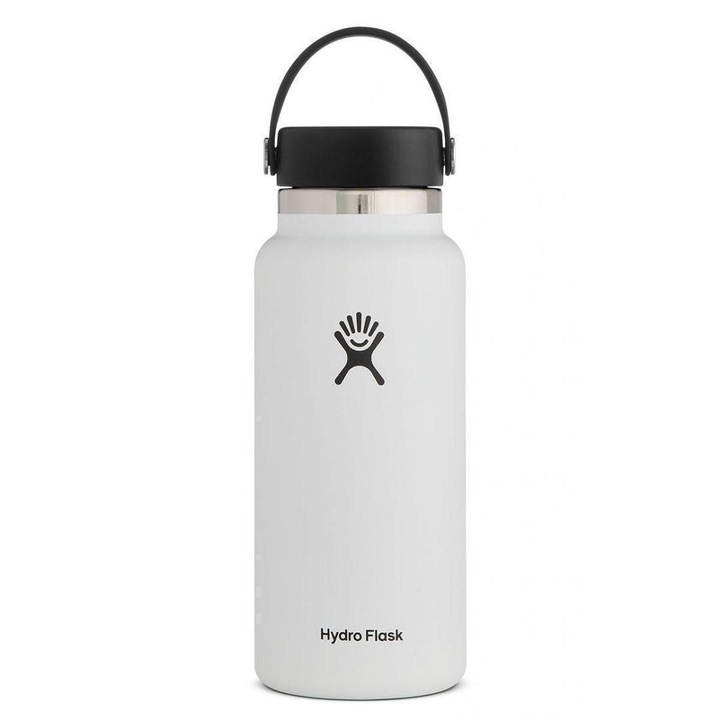 Vizespalack, Hydro Flask, 946 ml, rozsdamentes acél, vákuumszigetelés, szivárgásmentes rugalmas kupak, fehér