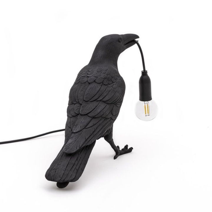 Lampa de masa HERUSI pasare rasina alb-negru 15x15x30cm