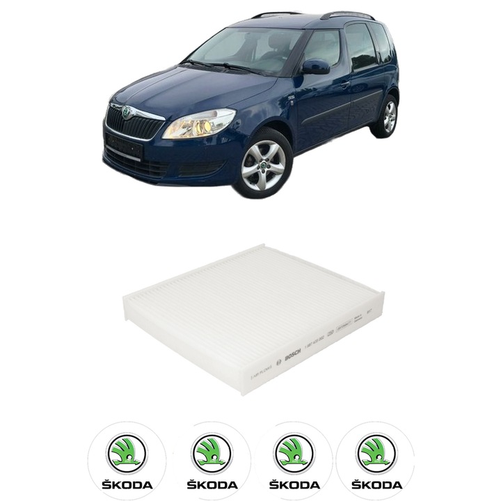 Filtru habitaclu polen SKODA ROOMSTER (5J7) 1.9 TDI din 2006 KW 74 CP 101 CMC 1896, Auto, Bosch, 4x Stickere auto cu SKODA