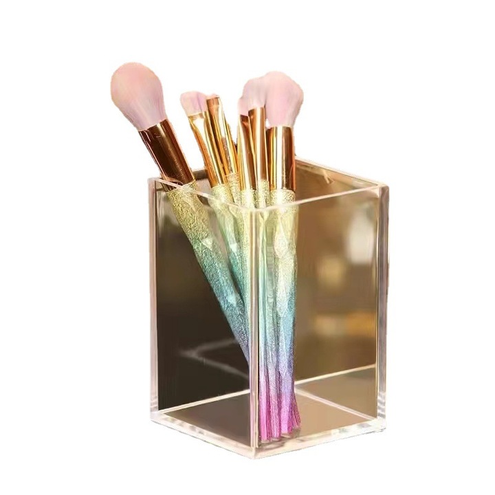 Suport machiaj acrilic HERUSI, transparent, capacitate mare, 6.6x6.6x9.9cm, set 2 bucati