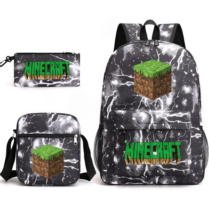 Комплект раница, чанта за рамо и несесер Minecraft многоцветен 31x13x44cm 19x6x22cm 20x10.5cm