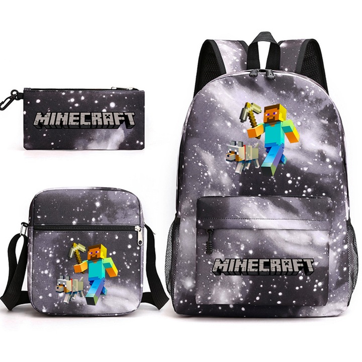 Комплект раница, чанта за рамо и несесер Minecraft многоцветен 31x13x44cm 19x6x22cm 20x10.5cm