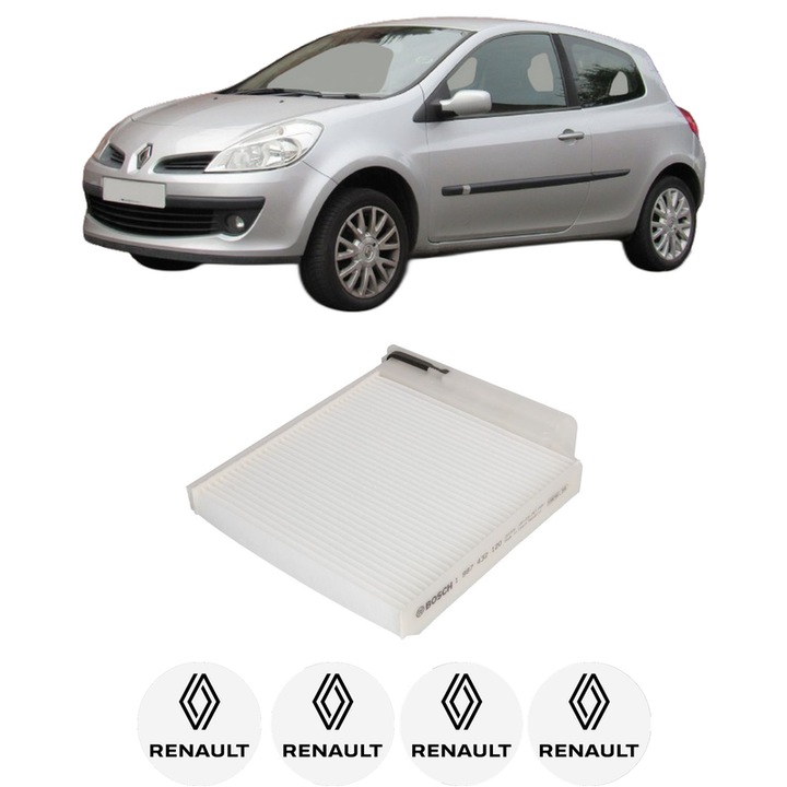 Filtru habitaclu polen RENAULT CLIO III Hatchback Van (SB_, SR_) 1.5 dCi din 2005-2010 KW 63 CP 86 CMC 1461, Auto, Bosch, 4x Stickere auto cu RENAULT