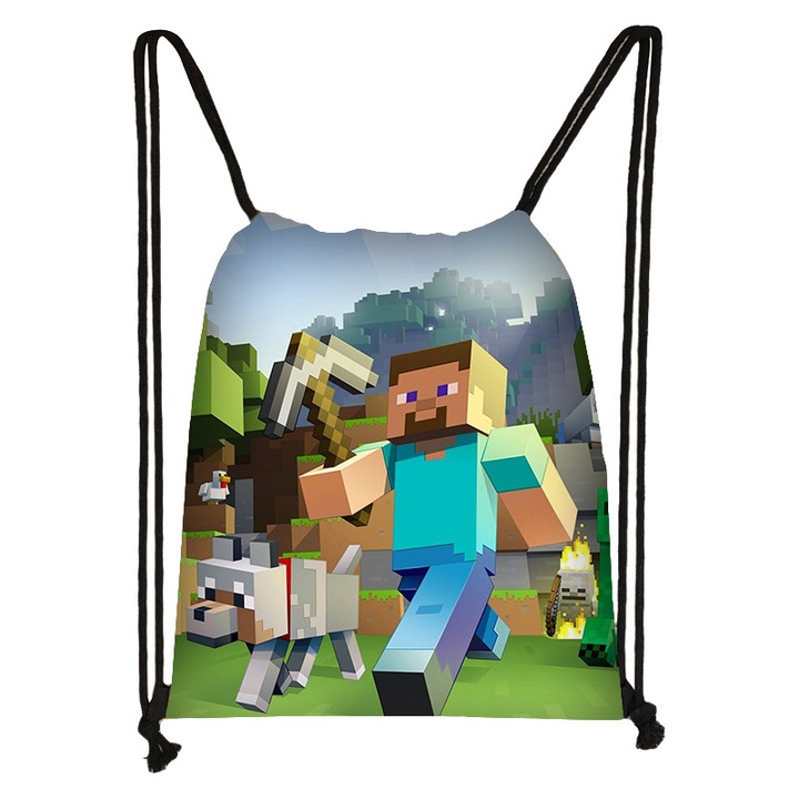 Geanta sport HERUSI Minecraft verde 32x37cm poliester