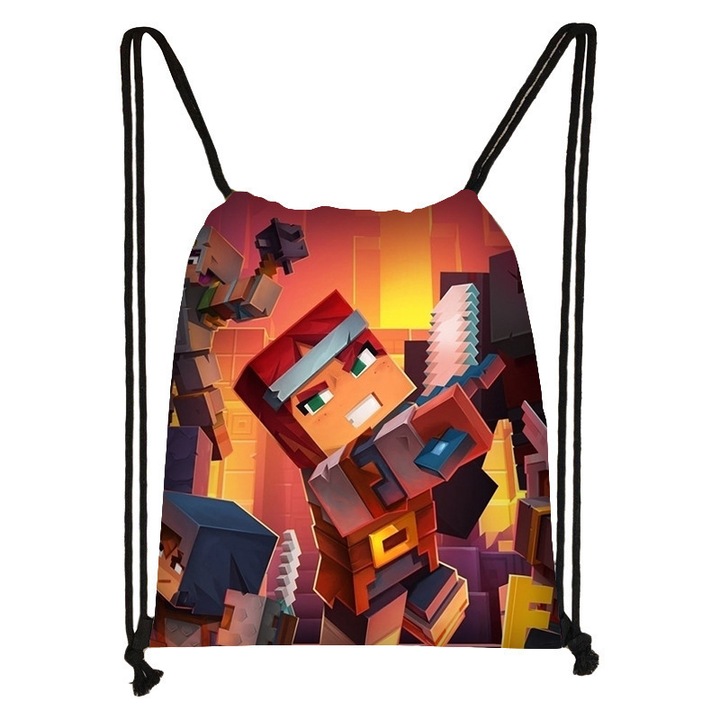 Geanta sport HERUSI Minecraft verde 32x37cm poliester