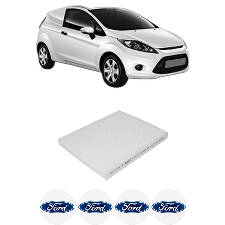 Filtru habitaclu polen FORD FIESTA VI Van 1.4 din 2008-2012 KW 71 CP 97 CMC 1388, Auto, Bosch, 4x Stickere auto cu FORD