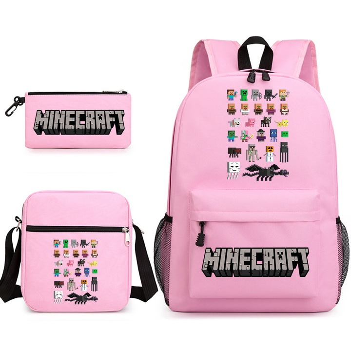 Комплект раница, чанта за рамо и несесер Minecraft многоцветен 31x13x44см 19x6x22см 20x10.5см