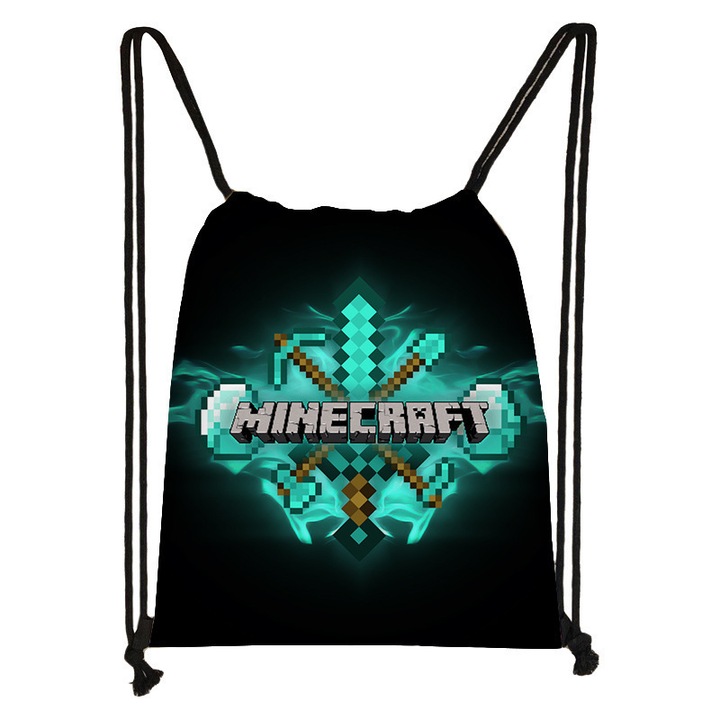 Geanta sport HERUSI Minecraft verde 32x37cm poliester