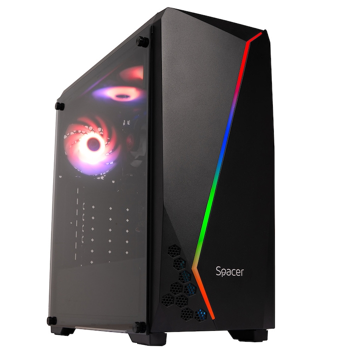 Sistem Desktop PC Gaming APU Spacer Terminator cu procesor AMD Ryzen™ 3 3200G pana la 4.0GHz, 8GB DDR4, 512GB SSD, Radeon™ RX Vega 8 Graphics, No OS, Negru