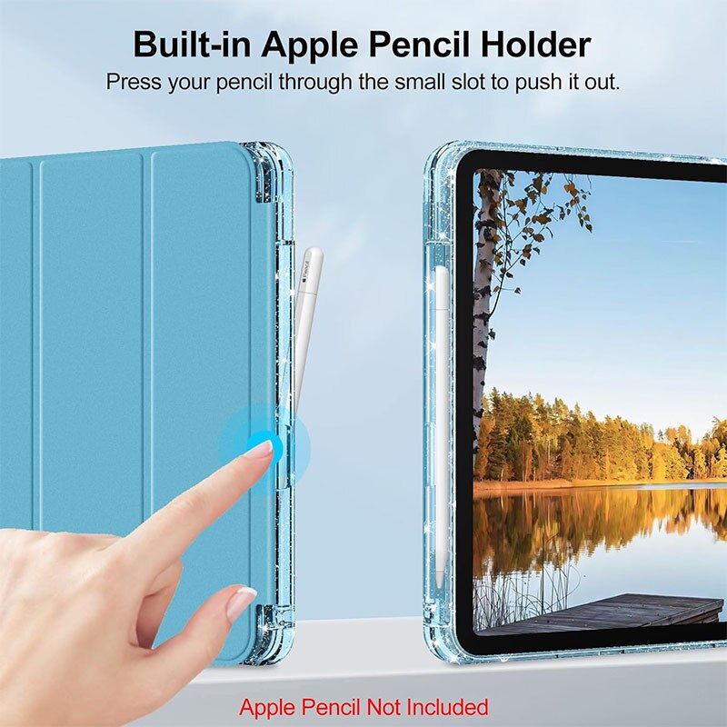Husa tableta Herusi iPad 10.9 inch albastru glitter cu suport creion si stand