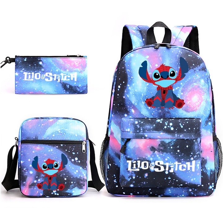 HERUSI Stitch hátizsák és táska szett, rajzfilm mintás, kék