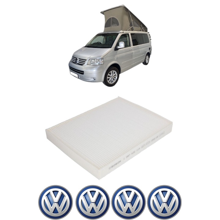 Filtru habitaclu polen Volkswagen CALIFORNIA T5 Camper (7EC, 7EF, 7EG, 7HF, 7HC) 2.5 TDI 4motion din 2007-2009 KW 96 CP 130 CMC 2461, Auto, Bosch, 4x Stickere auto cu Volkswagen