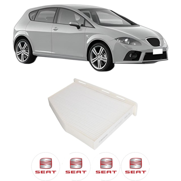 Filtru habitaclu polen SEAT LEON (1P1) 1.9 TDI din 2005-2010 KW 77 CP 105 CMC 1896, Auto, Bosch, 4x Stickere auto cu SEAT