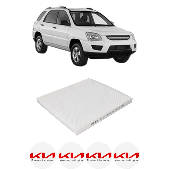 Filtru habitaclu polen KIA SPORTAGE II (JE_, KM_) 2.7 V6 4WD din 2004-2010 KW 129 CP 175 CMC 2656, Auto, Bosch, 4x Stickere auto cu KIA
